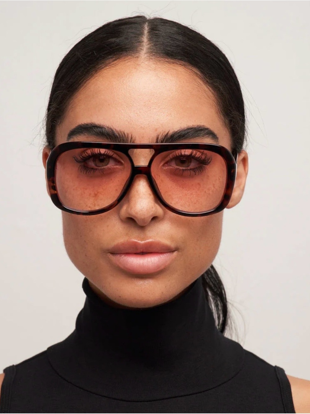 Oversized Tortoiseshell Sunglasses with Amber Lenses
